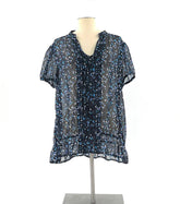 Womens Apt.9 Size XL Top Sheer Navy Blue With Grey Beige Teal Purple and Blue Polka Dots - TheRealThreads